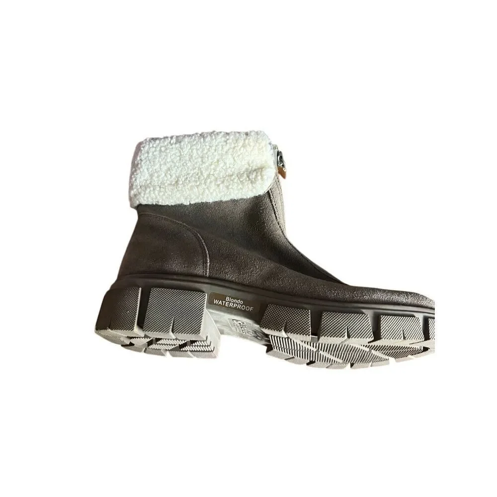 Blondo Plaka Waterproof Faux Fur Boot Dark Taupe Bootie, Size 7